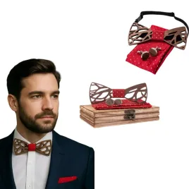 mucha-drewniana-czerwona-spinki-poszetka-zestaw-prezent-elegancki-moda