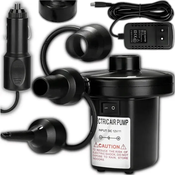 ELEKTRYCZNA POMPKA DO PIŁKI MATERACA BASENU 12V/230V + KOŃCÓWKI ROWERU AUTA