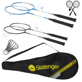 badminton-2-rakiety-2-x-lotka-pokrowiec-slazenger-dunlop-srebrno-czarne