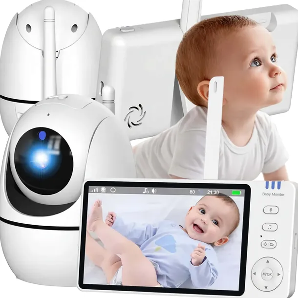 NIANIA ELEKTRONICZNA Z KAMERĄ OBROTOWA BABY MONITOR WYŚWIETLACZ LCD 5" HD