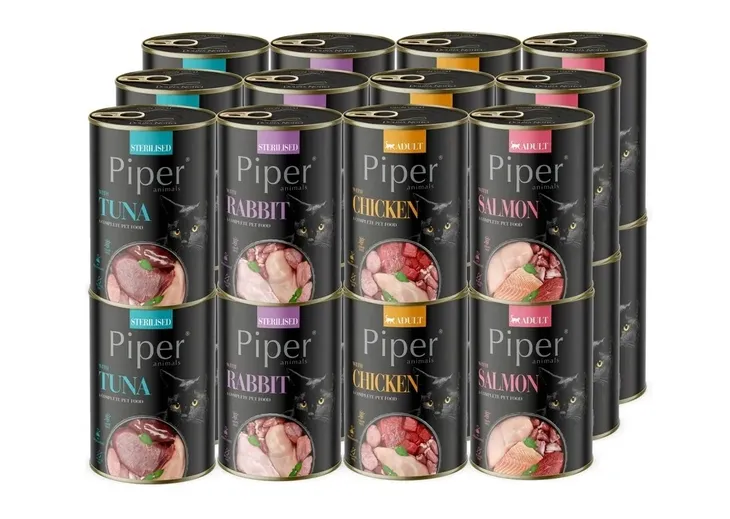 Karma mokra dla kota PIPER Dolina Noteci mix 4 smaków puszki 48x400g