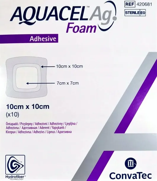 ConvaTec AQUACEL Ag Foam ADH 10x10cm á10 przylepny