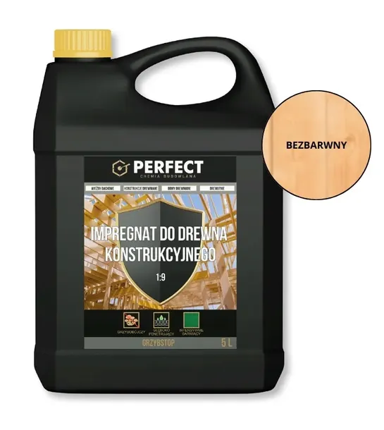 Impregnat do drewna konstrukcyjnego, więźby dachowej 1:9 GRZYB 5l bezbarwny