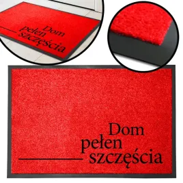 wycieraczka-wejsciowa-monochrom-czerwona-hit-napis-dom-pelen-szczescia-wzor
