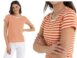 damska-koszulka-t-shirt-bawelniana-w-paski-klasyczna-pomaranczowa-moraj-m