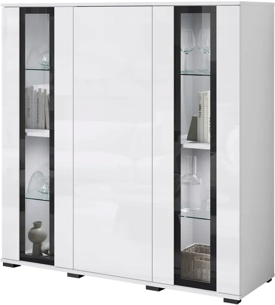 Komoda wysoka CARO 120cm, Biały / Biały Połysk