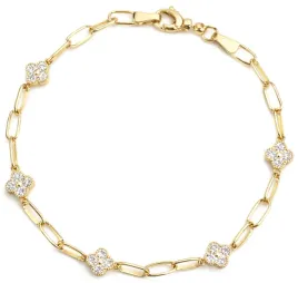 damska-zlota-bransoletka-anker-z-koniczynkami-i-bialymi-cyrkoniami-14kt-585