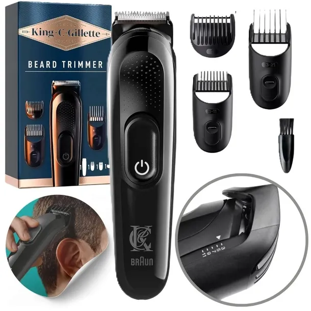 Maszynka do Golenia Trymer do Brody Braun 5513 Gillette King C + 3 końcówki