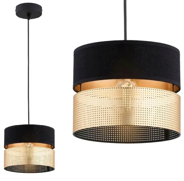 Lampa Wisząca Sufitowa Abażur Żyrandol Czarno Złoty Led