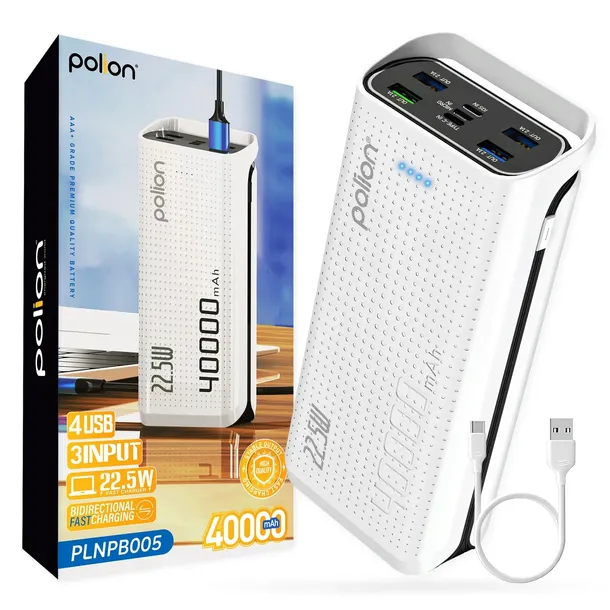Powerbank POLION 22.5W 40000mAh USB-C USB-A PD 3.0 QC 3.0 Kabel