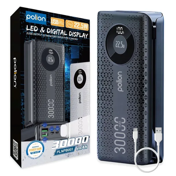 Powerbank POLION Szybkie Ładowanie 22.5W 30000mAh USB-C USB-A PD3.0 QC3.0
