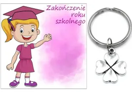 prezent-zakonczenie-roku-szkolnego-dzien-dziecka-brelok-uczen-koniczyna