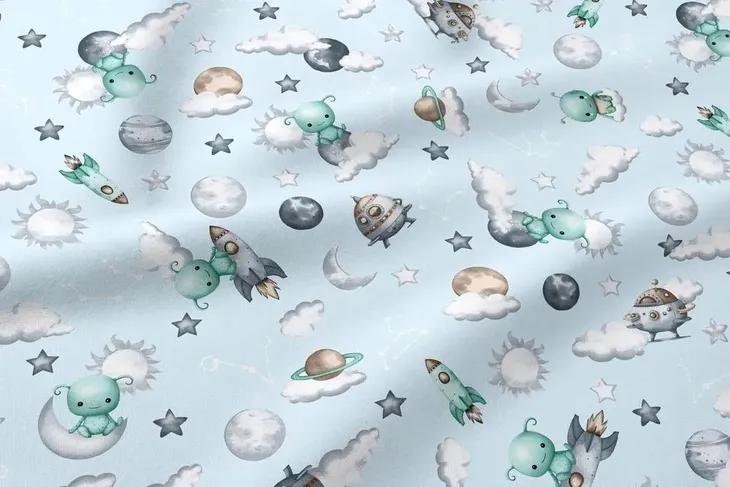 Tkanina na metry, Materiał do szycia, 100% BAWEŁNA, szer:160 cm Ufo Niebies