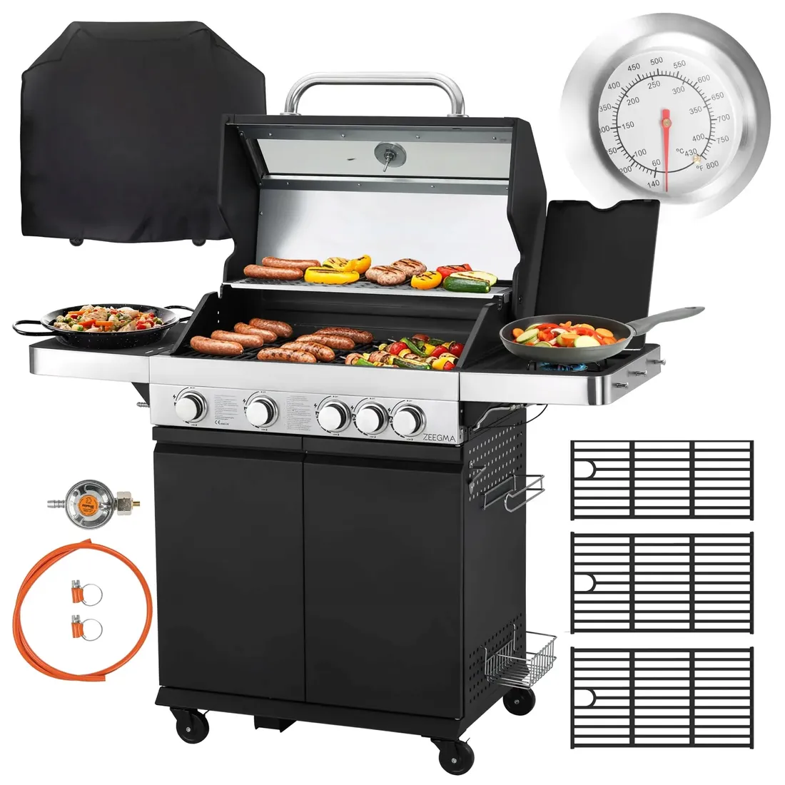 grill-gazowy-4-1-rusztem-zeliwnym-ogrodowy-1420-kw-nierdzewny-pokrowiec-stan-nowy