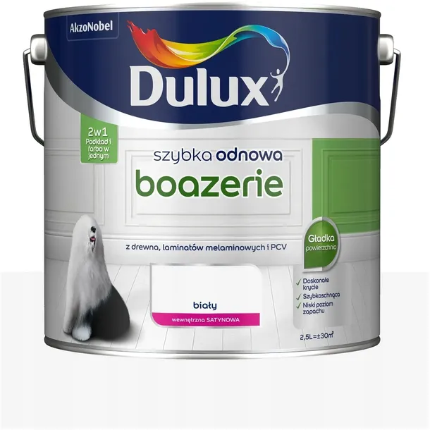Dulux Szybka Odnowa Boazerie biała satynowa 2,5l