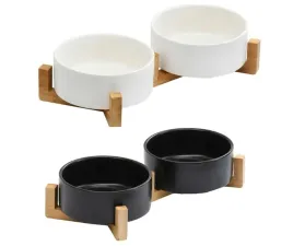 miska-dla-psa-kota-na-drewnianym-stojaku-miseczka-biala-czarna-2x400ml