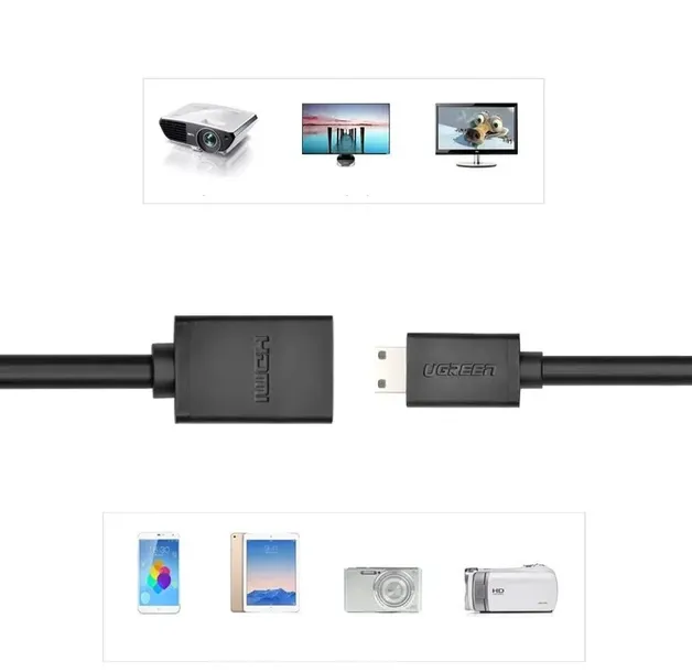 adapter-ugreen-20137-mini-hdmi-do-hdmi-22cm-czarny-certyfikat-ce-stan-nowy