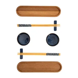 Zdjęcie produktu Zestaw AKITA do sushi z granatowymi miseczkami akacjowymi deskami 8el.HOMLA