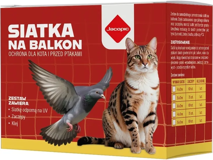 ZESTAW SIATKA NA BALKON DLA KOTA PTAKI GOŁĘBIE 5X2m, OKO 50mm BEZ WIERCENIA