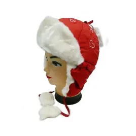 czapka-zimowa-dziecieca-uszatka-futerko-pompony-haft-serca-czerwona