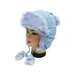 czapka-zimowa-dziecieca-uszatka-futerko-pompony-haft-serca-niebieska