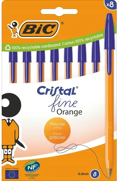 BIC DŁUGOPIS SZKOLNY BIUROWY ORANGE FINE NIEBIESKI 8 sztuk Opakowanie