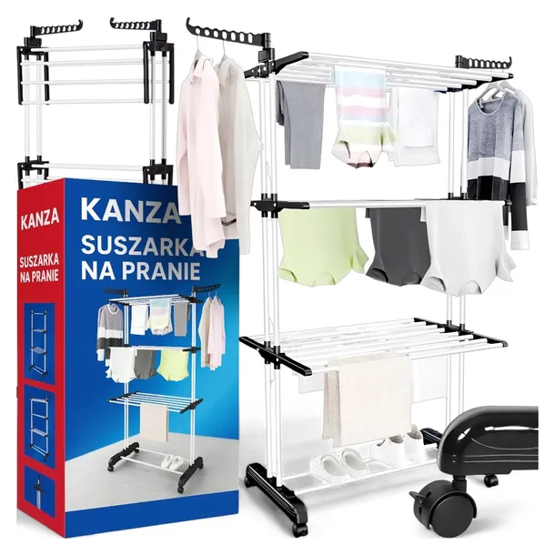 SUSZARKA NA PRANIE DUŻA XXL 40KG UBRANIA I BIELIZNĘ STOJĄCA SKŁADANA CZARNA