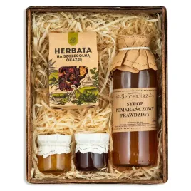 zestaw-upominkowy-na-prezent-syrop-herbata-konfitura-kosz-prezentowy