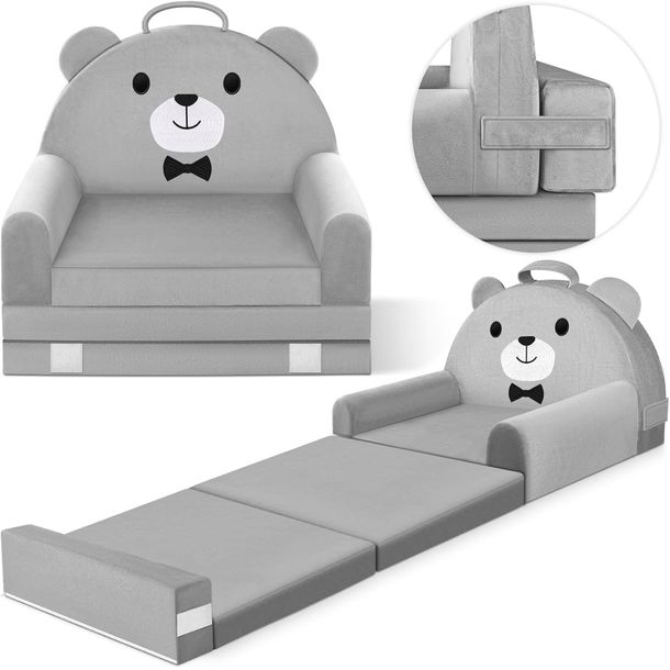 FOTELIK ROZKŁADANY DLA DZIECI SOFA ŁÓŻKO 2W1 MIŚ PLUSZOWY 150CM