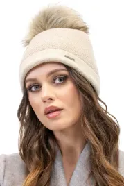vivisence-7095-pepitka-welna-ciepla-z-pomponem-bezowy-melanz-czapka