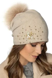 vivisence-7079-ciepla-recznie-ozdoby-pompon-welna-damska-bezowy-czapka