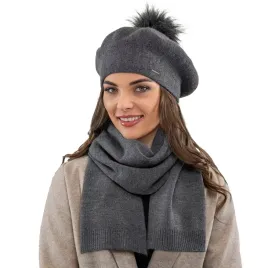 vivisence-7035kmpl-ciemnoszary-damski-cieply-komplet-beret-szalik