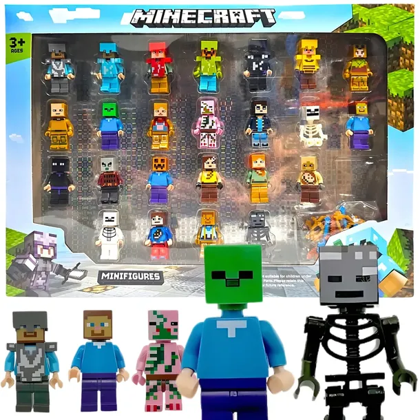 DUŻY ZESTAW MINI FIGURKI MINECRAFT KLOCKI LUDZIKI 24 SZT + AKCESORIA XXL
