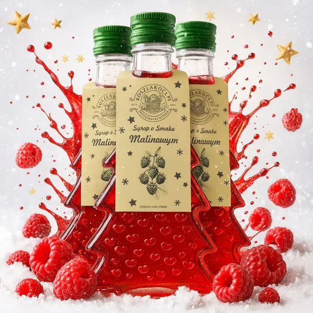 BUTELKA CHOINKA SYROP O SMAKU MALINY 250 ML NA PREZENT DLA RODZINY x20
