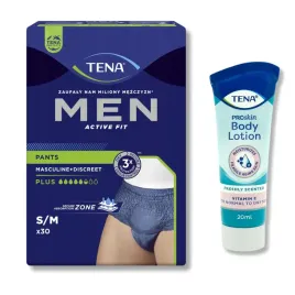 tena-men-pants-plus-niebieskie-majtki-chlonne-s-m-30szt-balsam-ciala-20ml