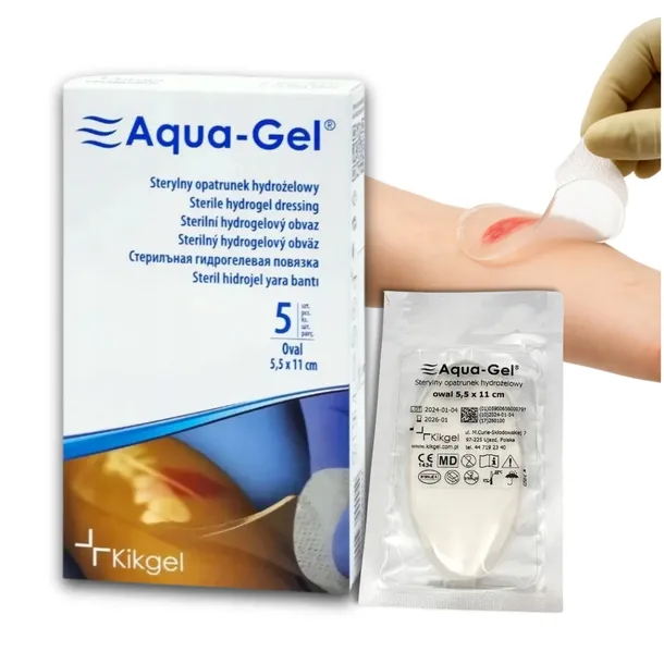 Opatrunek Hydrożelowy na Oparzenia Sterylny AquaGel 5,5x11cm Ratunkowy Owal