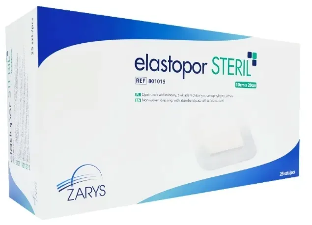 Plaster z Opatrunkiem Przylepiec Jałowy ELASTOPOR Steril 10x20 cm 25 szt.