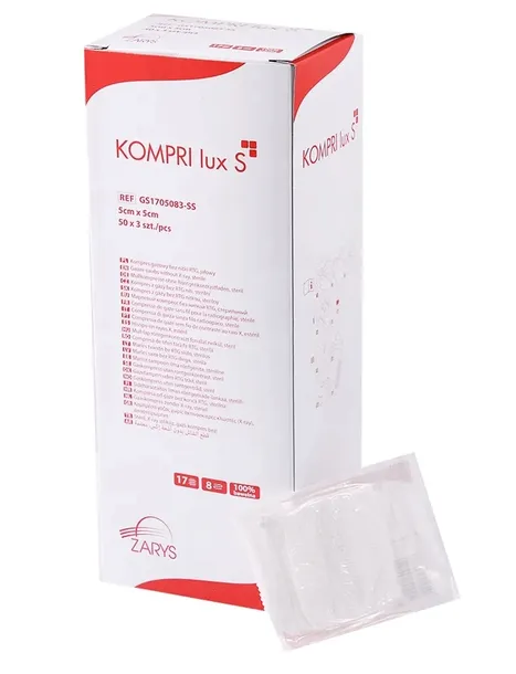 Kompresy Gazowe Jałowe ZARYS 5cmX5cmX3szt 150szt. Kompres KOMPRI lux S