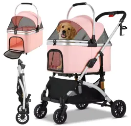 wozek-dla-psa-kota-2w1-rozowy-skladany-transporter-40kg-amortyzacja-4w1