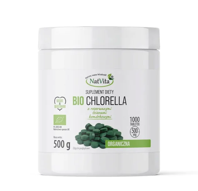 Chlorella BIO Pyrenoidosa Oczyszczanie Jelit Tabletki 500mg 1000szt NatVita