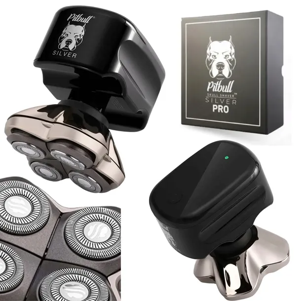 GOLARKA MĘSKA ELEKTRYCZNA Skull Shaver Pitbull Silver PRO WŁOSY I ZAROST