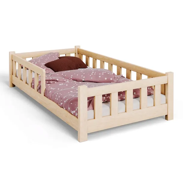 Łóżko dziecięce 160x80 drewniane z barierką niskie Montessori z materacem