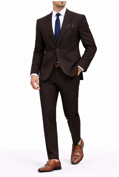 Garnitur Brązowy Spodnie w kant Slim Sportowo Elegancki Wizytowy 58/40 xxl