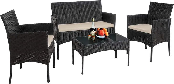 Zestaw Mebli Ogrodowych TECHNORATTAN 4el Czarny Sofa 2x Fotel Stół
