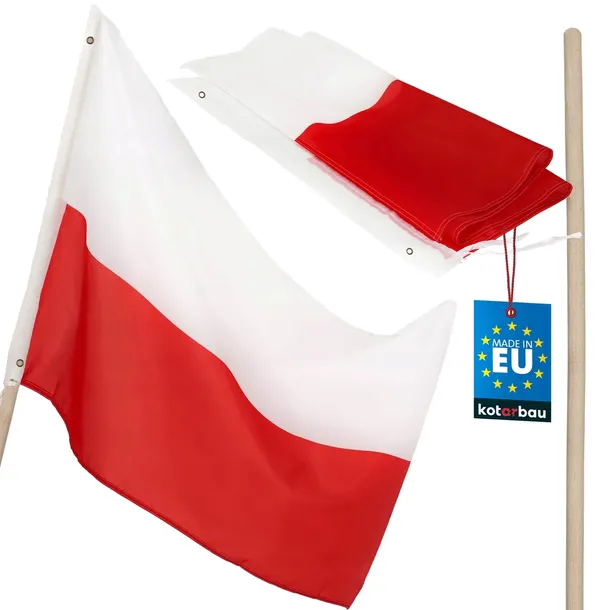 FLAGA POLSKI BIAŁO-CZERWONA MASZTOWA 150X90CM + DRZEWIEC KIJ TRZONEK 120 CM