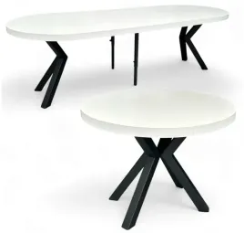 stol-bialy-okragly-o100-rozkladany-do-300-cm-czarne-nogi-x-metalowe