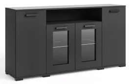 komoda-fabio-160-cm-czarna-z-polkami-i-przeszkleniem