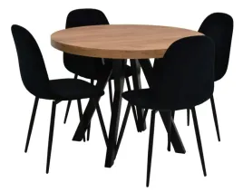 stol-okragly-rozkladany-100x100-200-cm-4-krzesla-tapicerowane-czarne