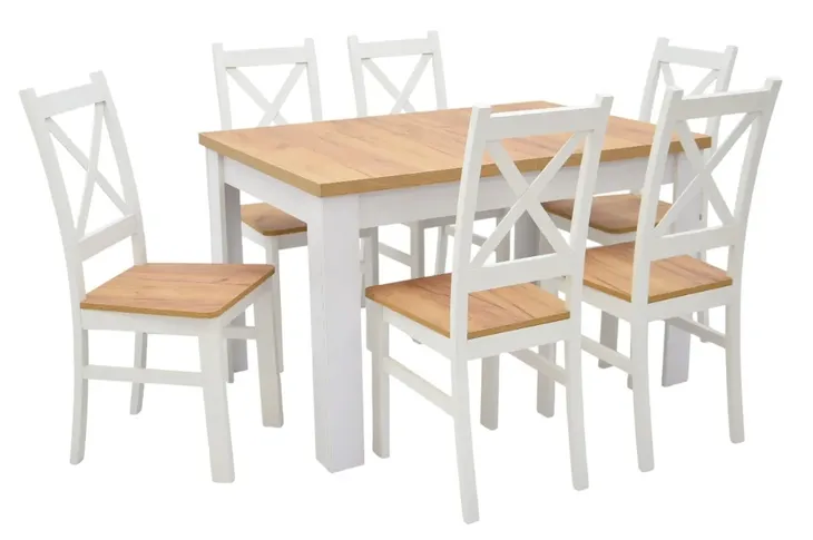 Stół Rozkładany 80x120/160 cm + 6 Krzeseł Drewnianych Krzyżak Dąb Craft