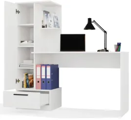 Zdjęcie produktu ZESTAW BIURKO COSMO BIAŁE Z REGAŁEM I SZUFLADĄ I PÓŁKAMI DO POKOJU 143 CM